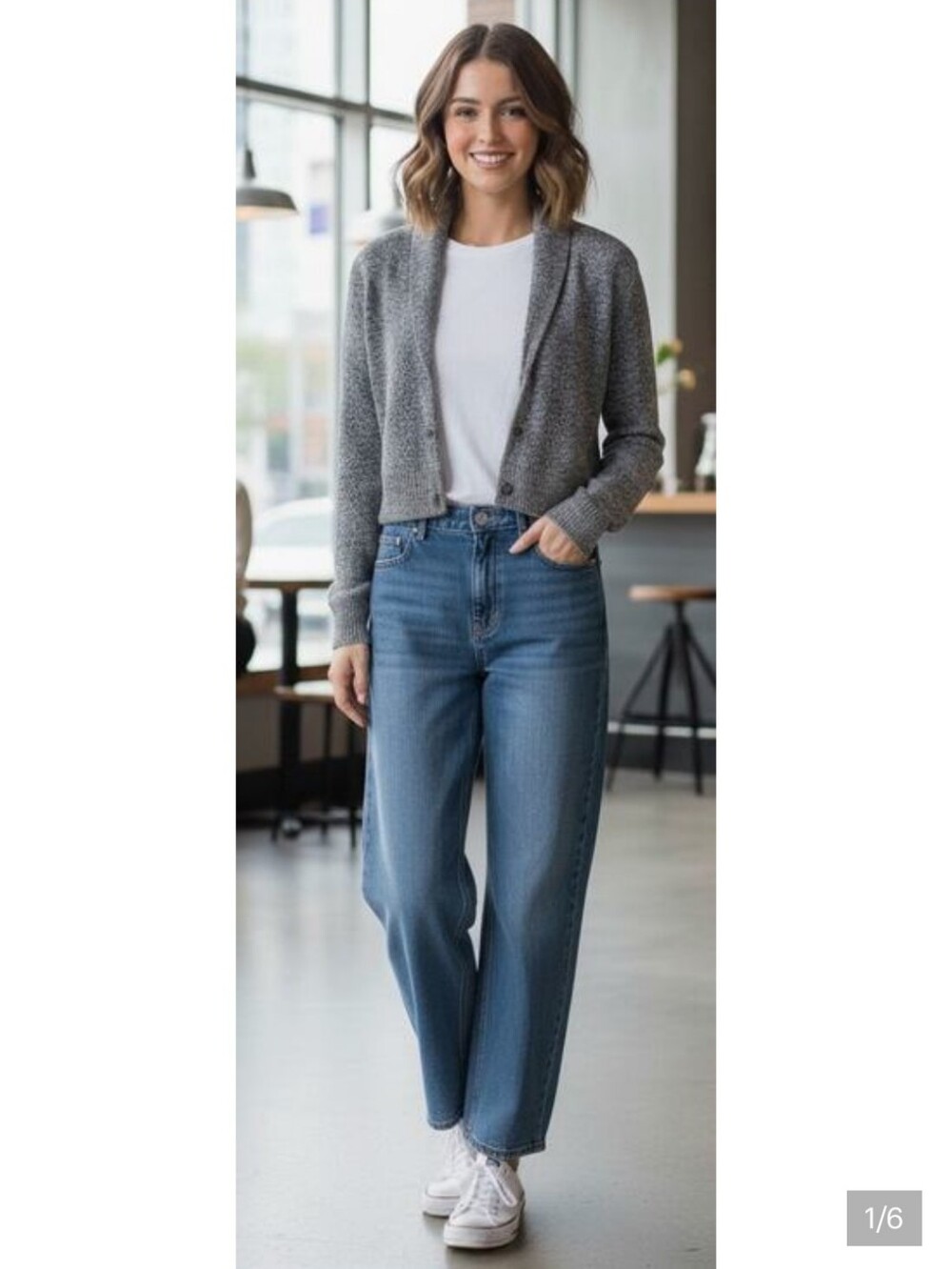 American Eagle Women Medium Gray Marled Button Front Cardigan Sweater